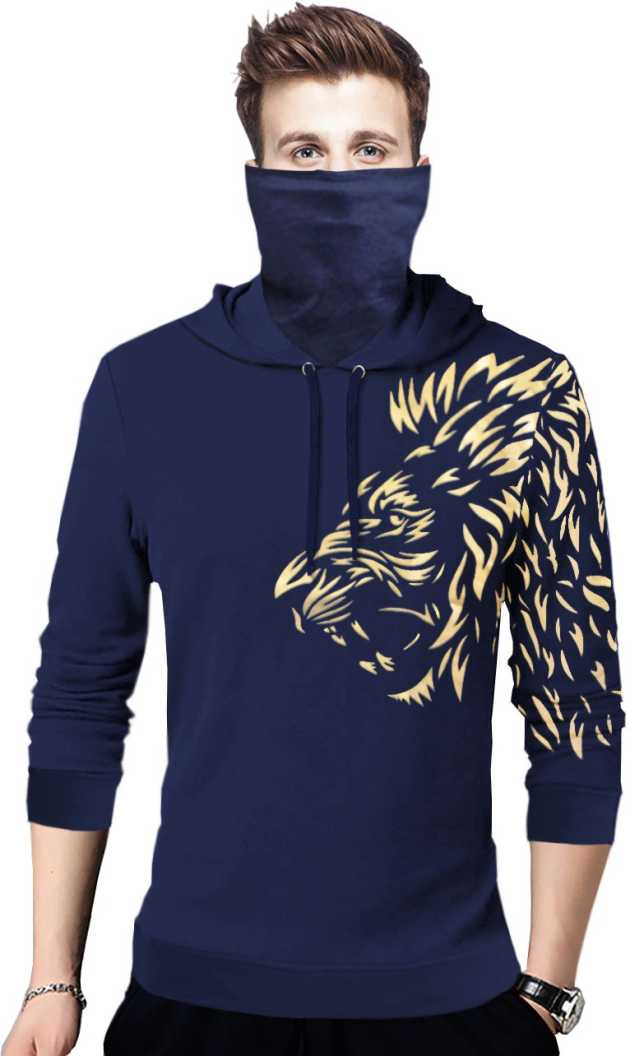 Full Sleeve Printed Men Sweatshirt (L,Navy Blue)