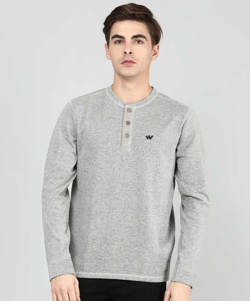 Solid Men Polo Neck Grey T-shirt